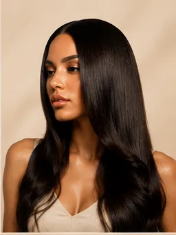 Portrait of a model with a polished, heat-styled finish